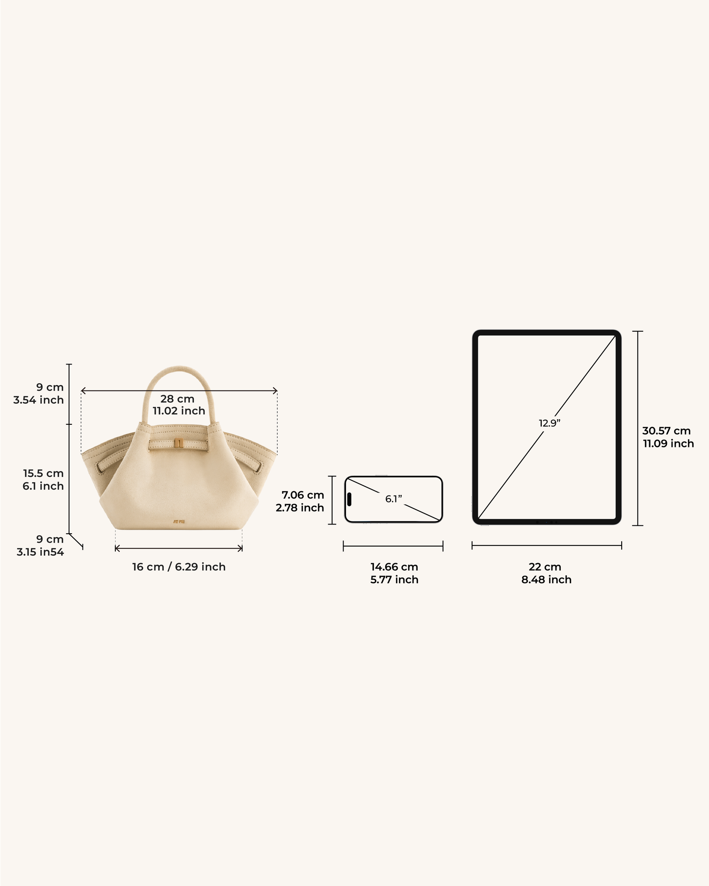 Sac fourre-tout mini Hana en faux suède - Blanc Cassé