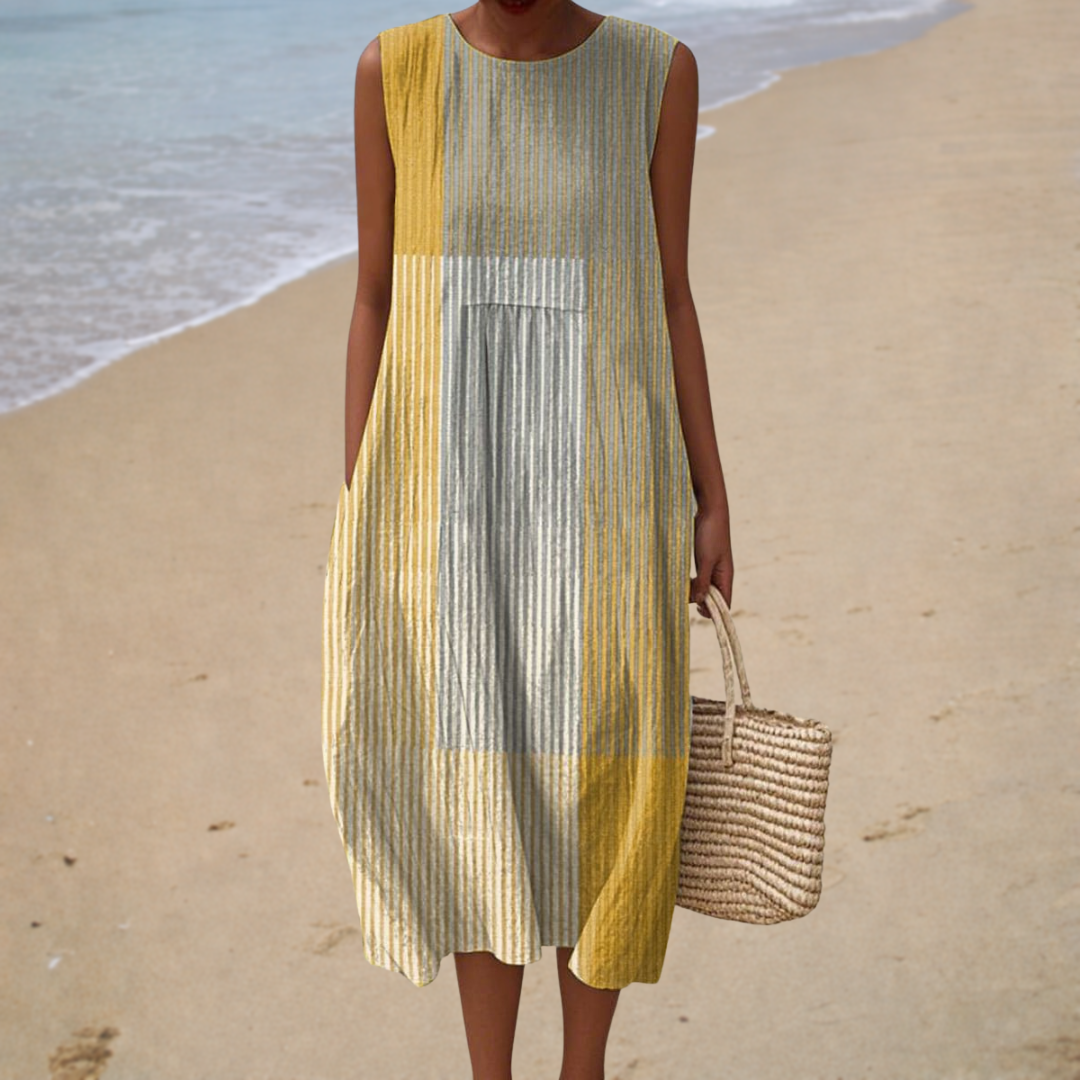 Robe Clémence — Midi Rayée Sans Manches