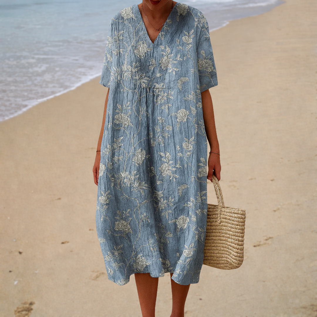 Robe Amandine — Midi Bohème Col V Imprimée