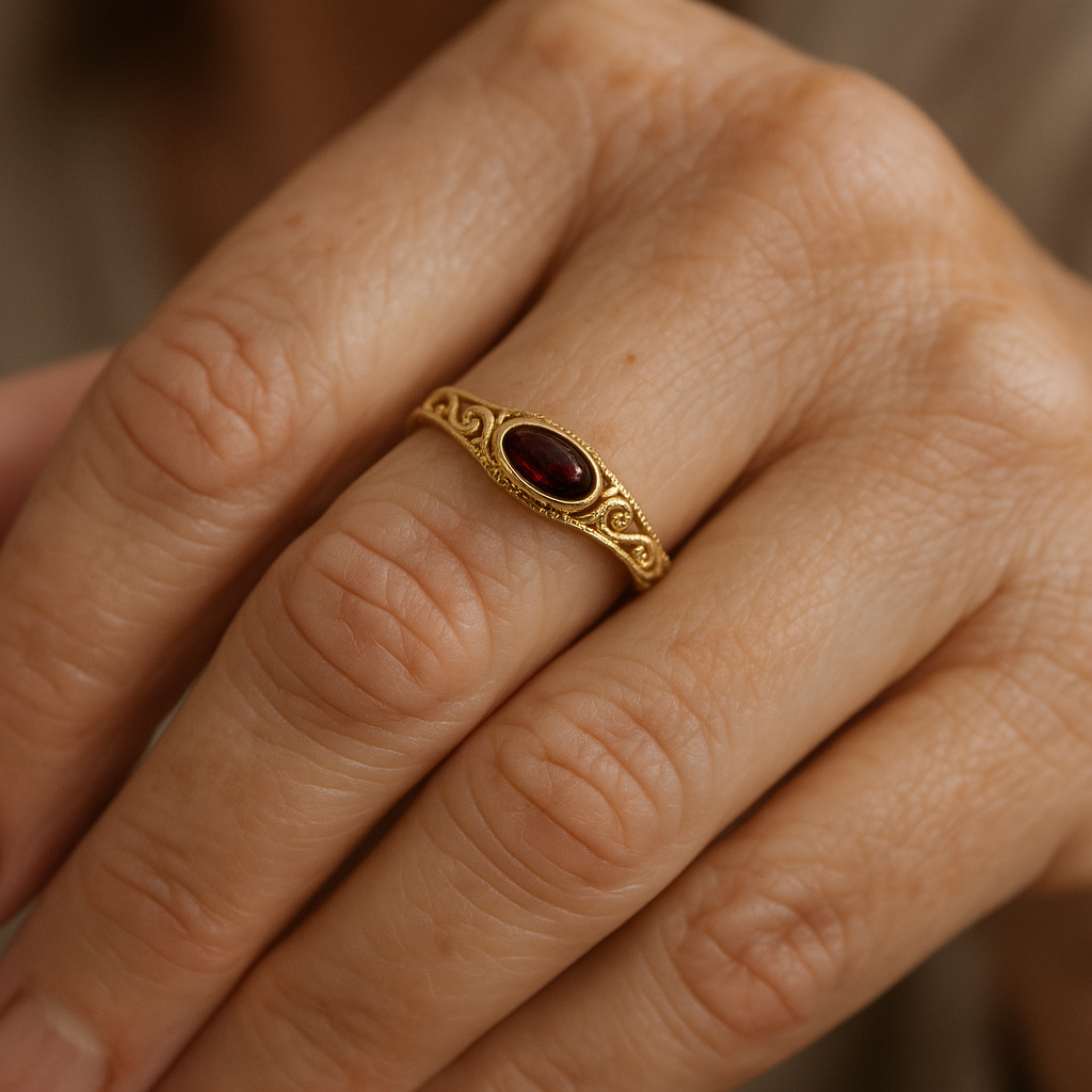Bague Dorée Vintage Cristal Rouge