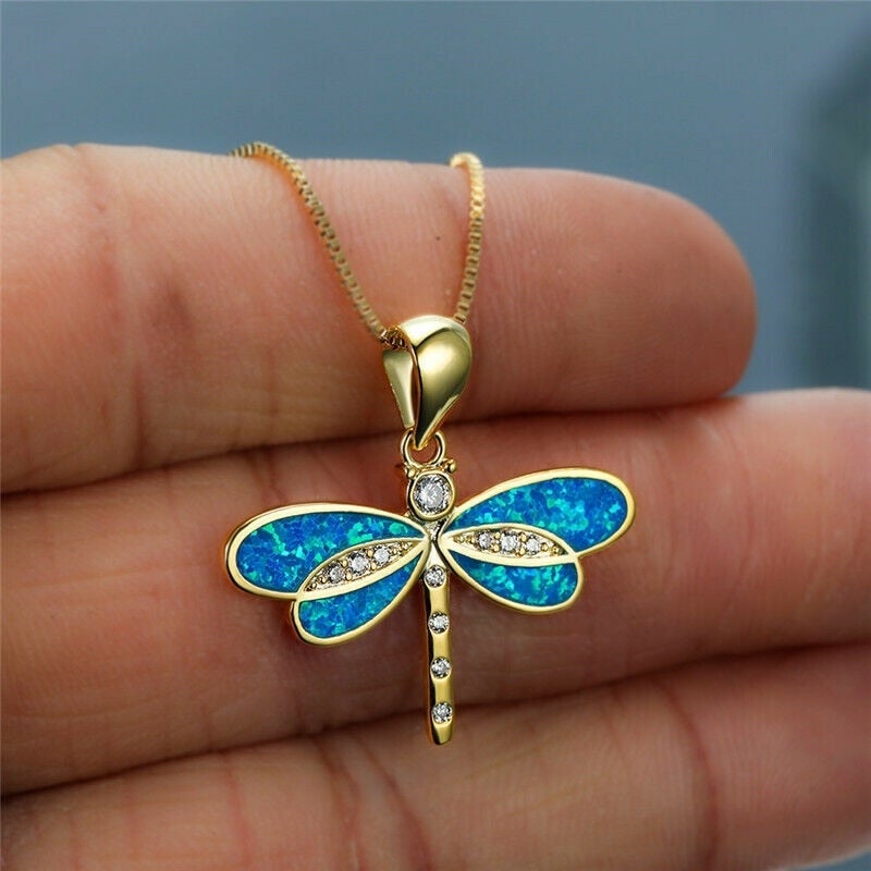 Collier Libellule Dorée avec Opale