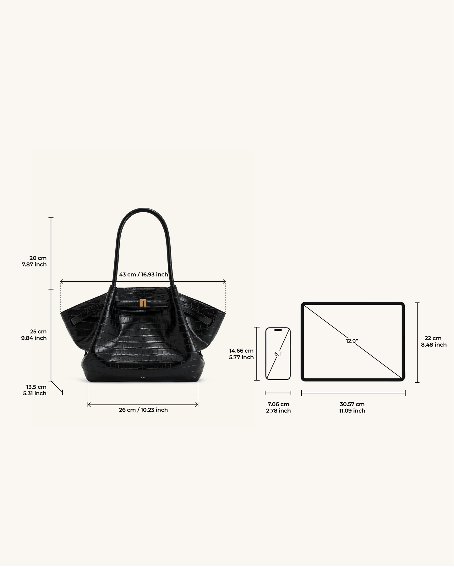 Hana Sac Cabas Moyen – Croco Noir