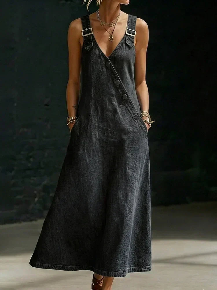 Vera | Longue robe en denim avec boutons