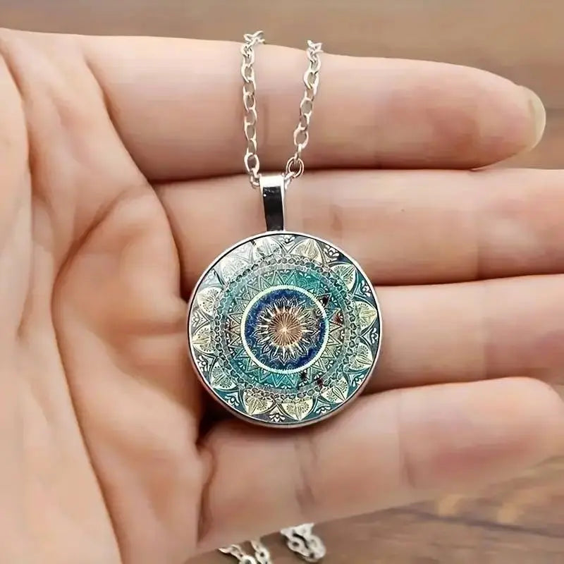 Collier Vintage Mandala Bleu Rond