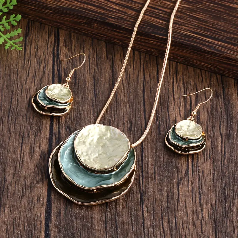 Parure Vintage Bleue — Collier et Boucles d'Oreilles Pierres Superposées