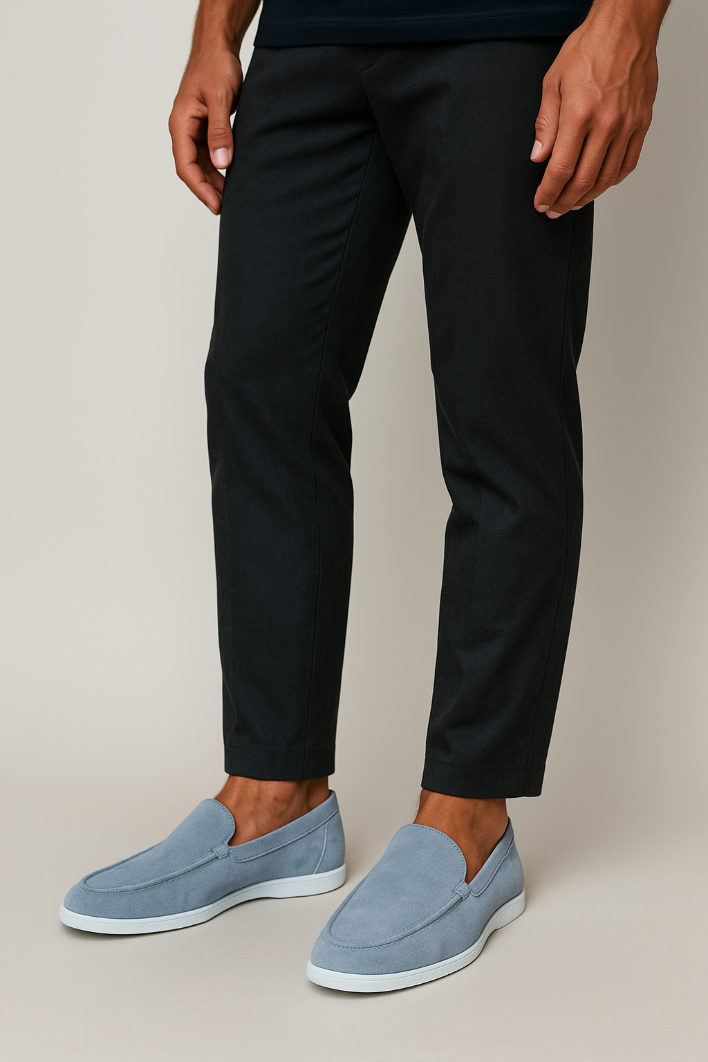 Mocassins Daim Navy — Semelle Blanche Riviera