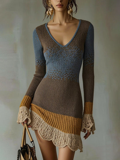 Robe Mini Multicolore — Tricot Dentelle Volants
