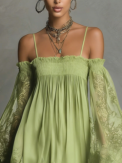 Robe Mini Marine — Dentelle Chiffon Épaules Nues