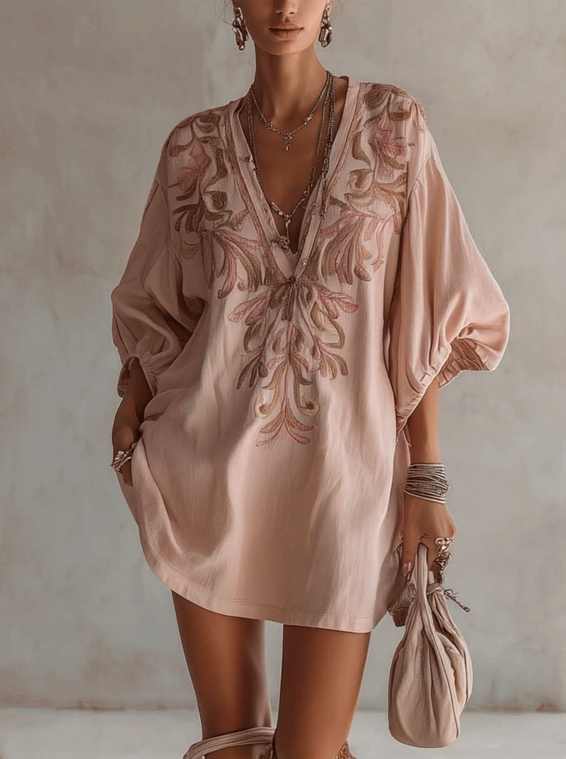 Robe Mini Rose — Lin Coton Broderie Florale Vintage