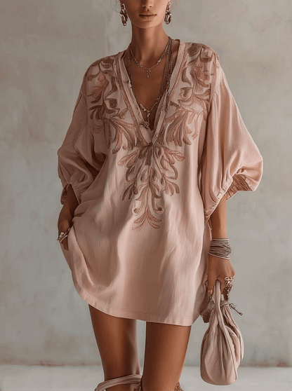 Robe Mini Rose — Lin Coton Broderie Florale Vintage