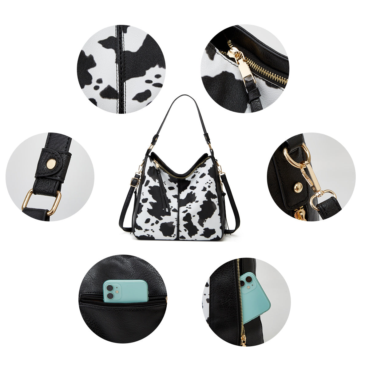 Sac Hobo Antivol en Cuir Imprimé Luxe + Pochette Offerte