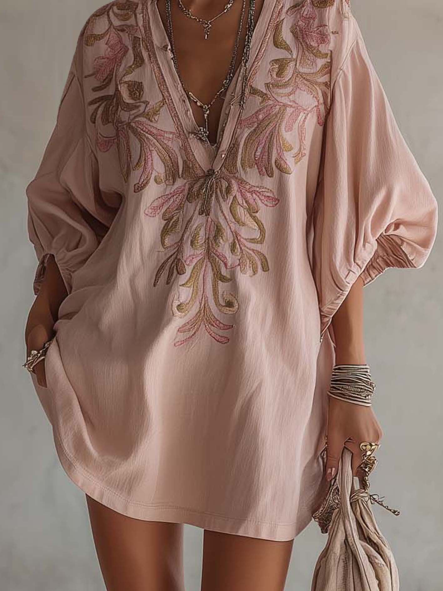 Robe Mini Rose — Lin Coton Broderie Florale Vintage