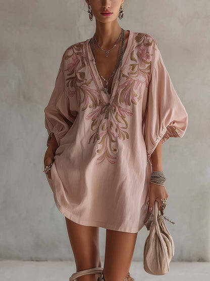 Robe Mini Rose — Lin Coton Broderie Florale Vintage