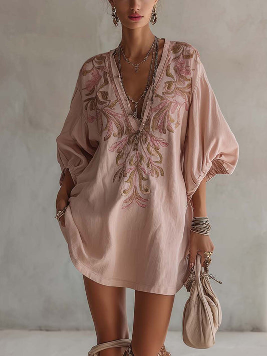 Robe Mini Rose — Lin Coton Broderie Florale Vintage