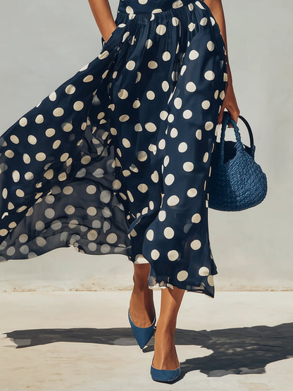 Ensemble Marine — Top Tricot et Jupe Chiffon Pois