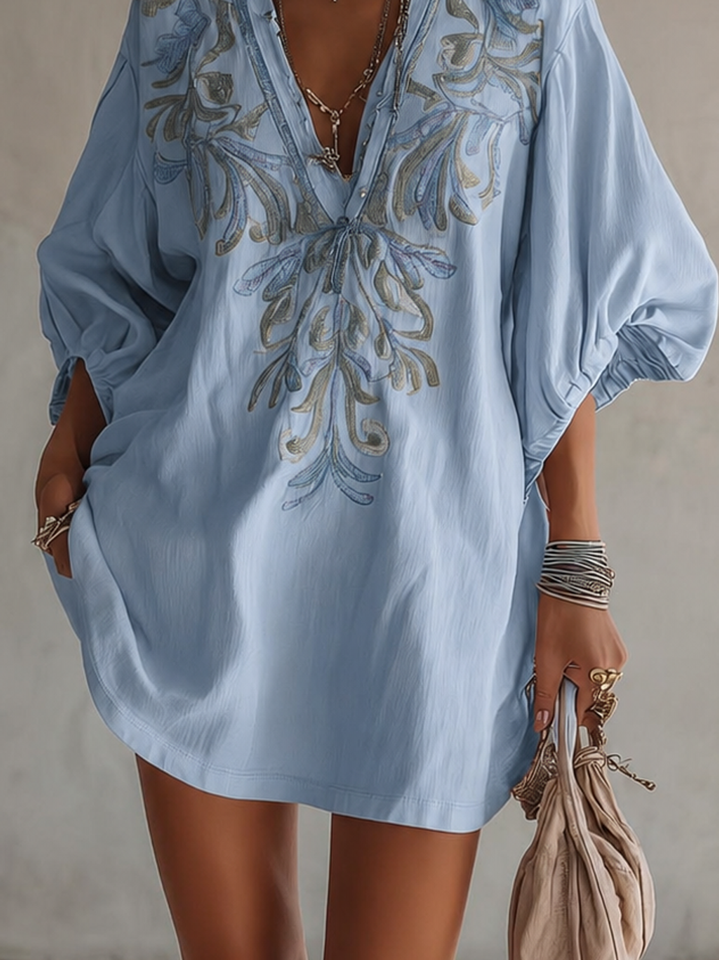 Robe Mini Rose — Lin Coton Broderie Florale Vintage