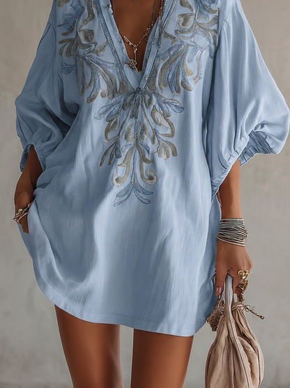 Robe Mini Rose — Lin Coton Broderie Florale Vintage