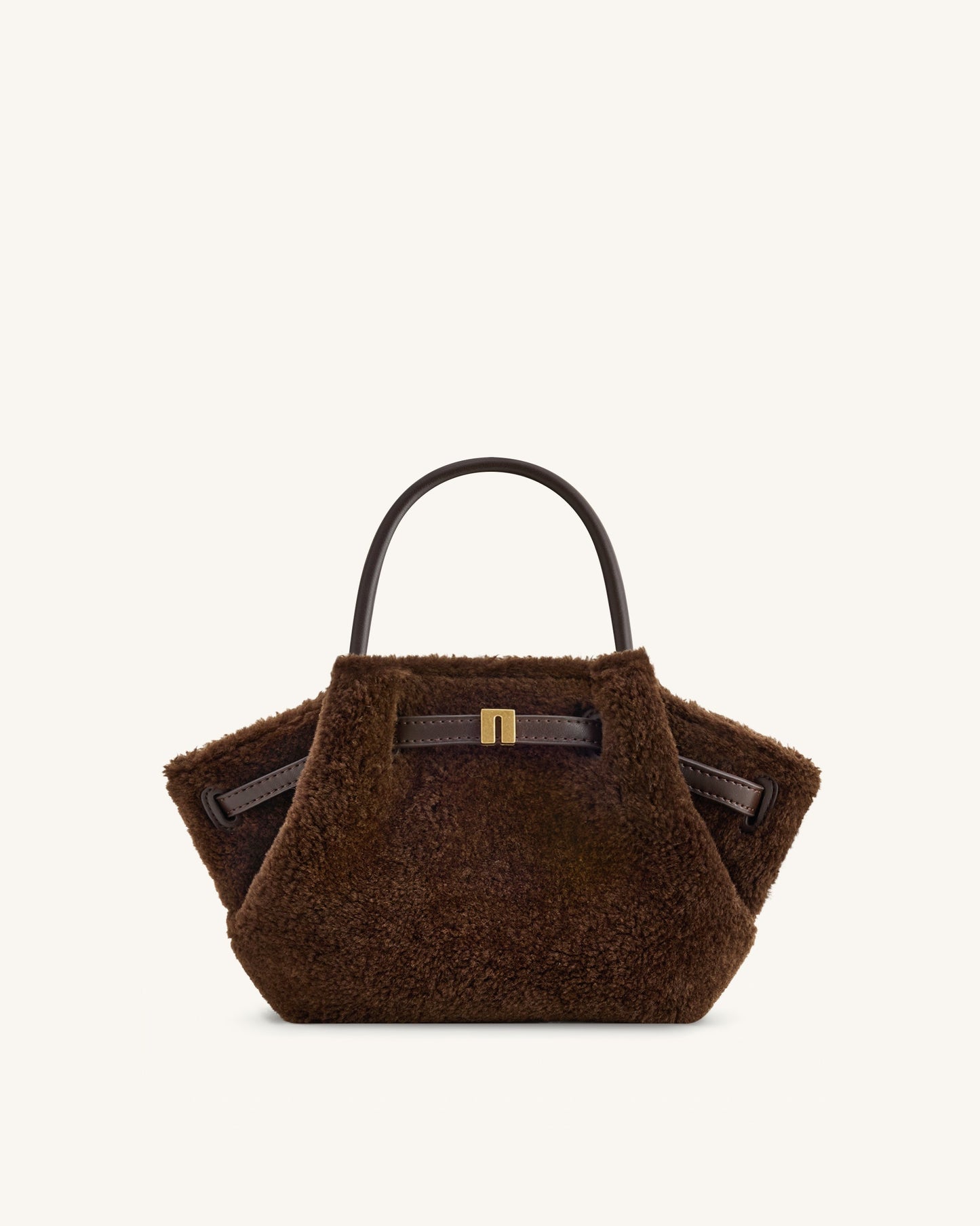 Petit sac cabas en fausse fourrure Hana – Marron foncé