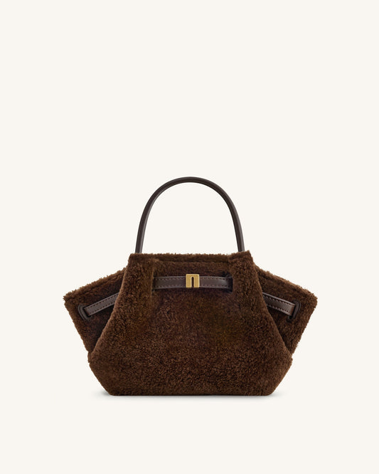Petit sac cabas en fausse fourrure Hana – Marron foncé