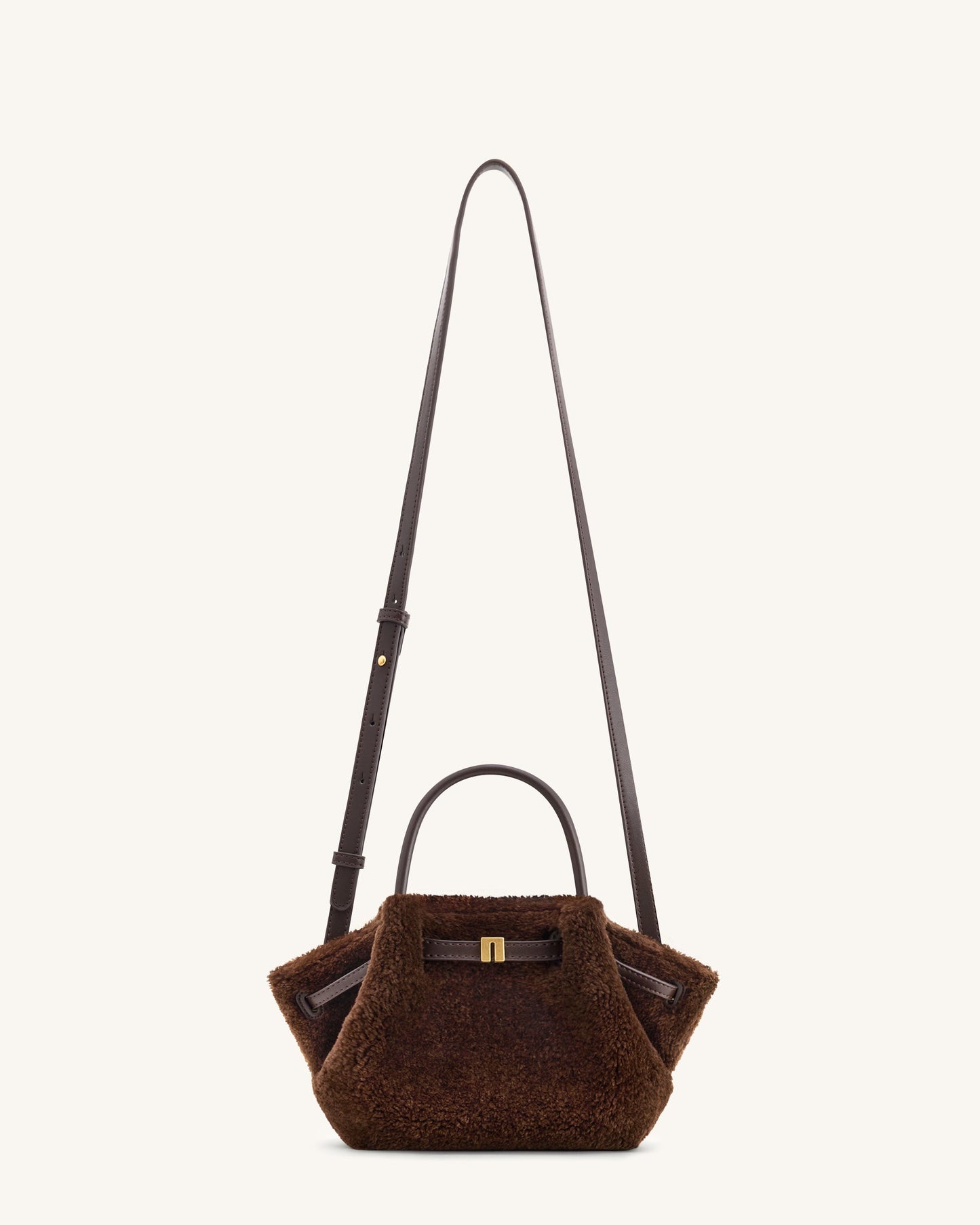 Petit sac cabas en fausse fourrure Hana – Marron foncé