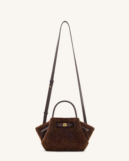 Petit sac cabas en fausse fourrure Hana – Marron foncé