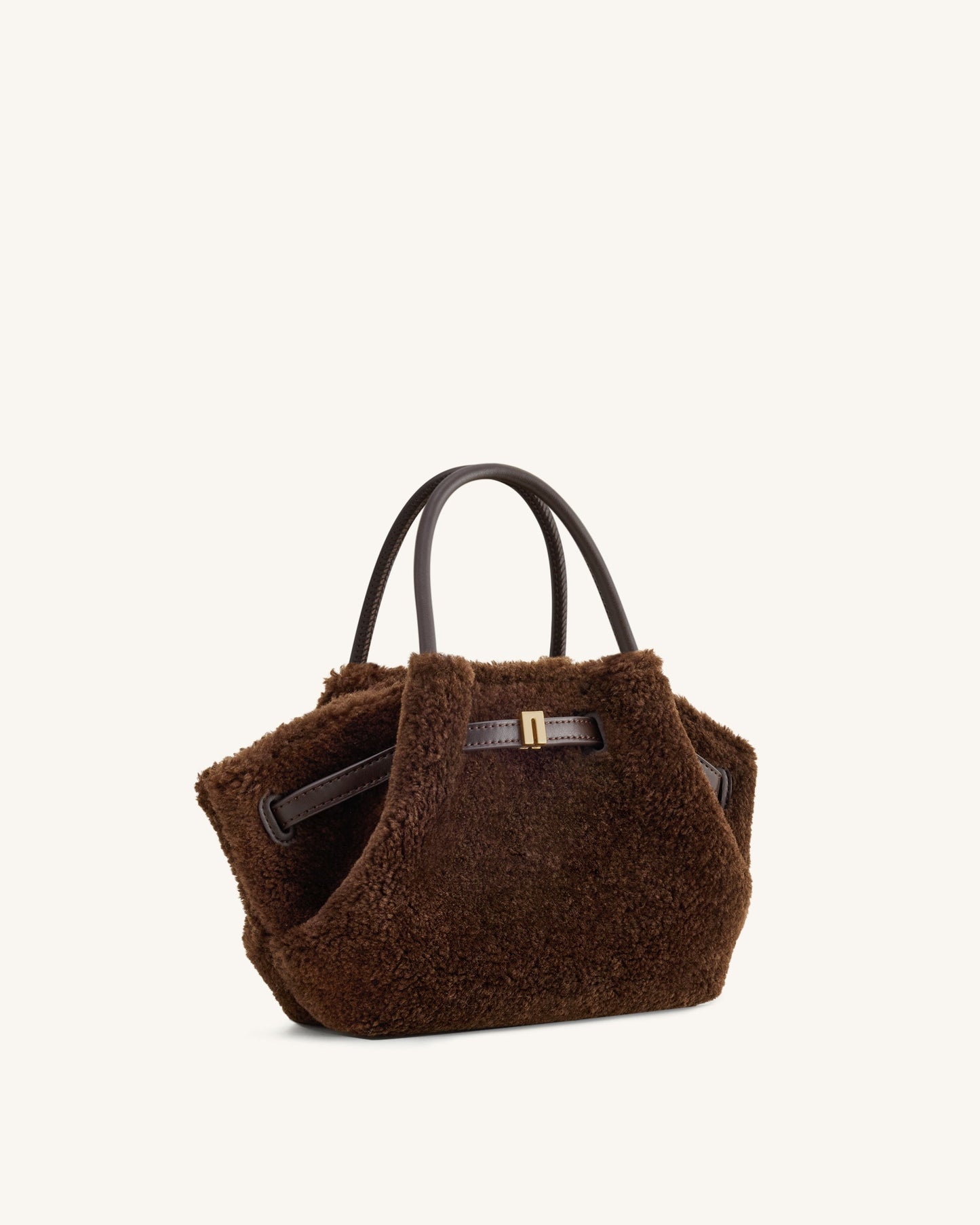 Petit sac cabas en fausse fourrure Hana – Marron foncé