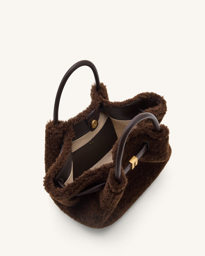 Petit sac cabas en fausse fourrure Hana – Marron foncé