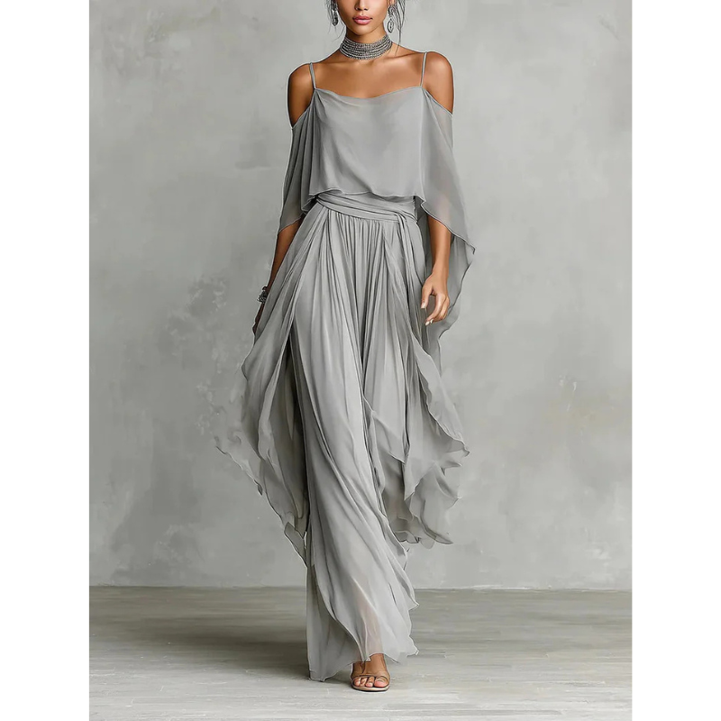 Ensemble Isabela — Fluide Gris Top Bretelles Palazzo