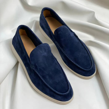 Mocassins Daim Navy — Semelle Blanche Riviera