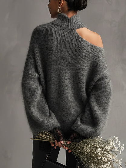 Pull Gris — Mohair Tricoté Poignets Dentelle