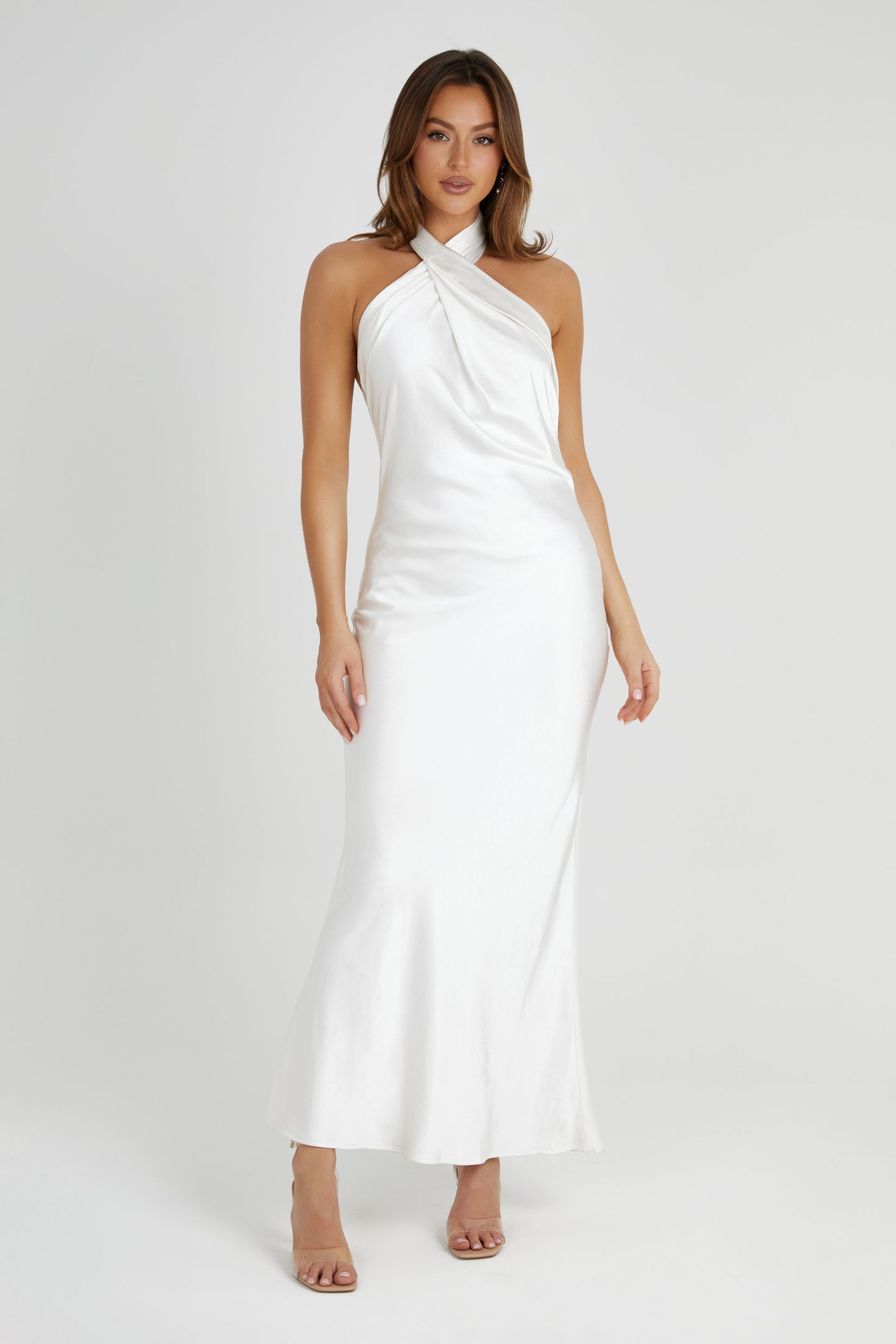 Robe Longue Laura en Satin Blanc