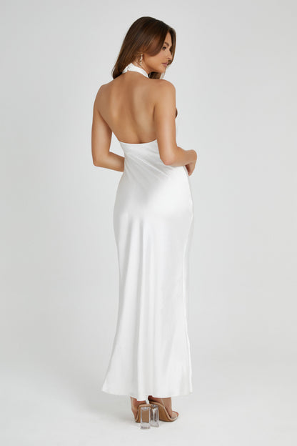 Robe Longue Laura en Satin Blanc