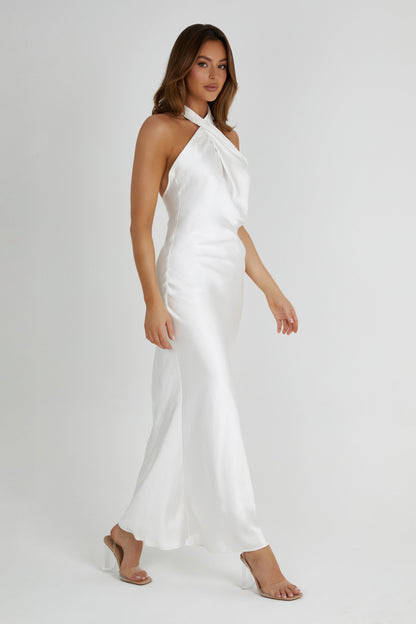 Robe Longue Laura en Satin Blanc