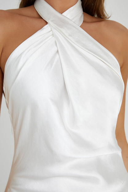 Robe Longue Laura en Satin Blanc