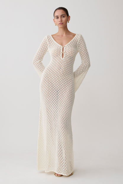 Robe Maxi Kayleigh en Crochet Blanc