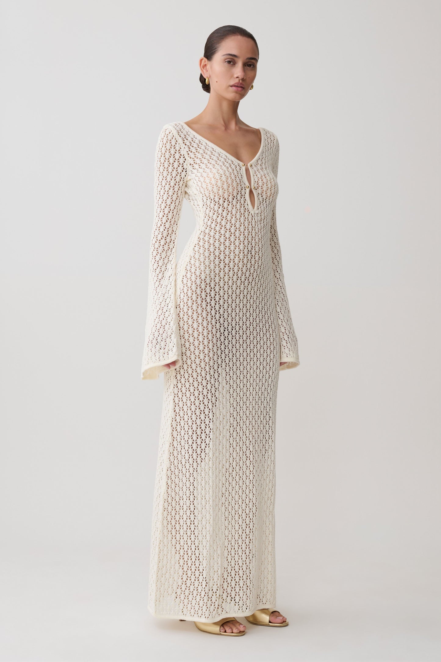 Robe Maxi Kayleigh en Crochet Blanc