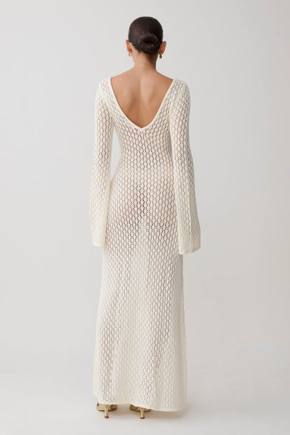 Robe Maxi Kayleigh en Crochet Blanc