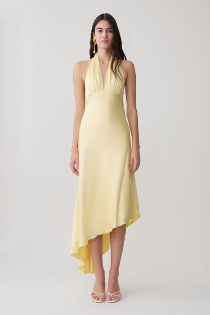 Adelie Asymmetric Hem Halter Midi Dress - Butter