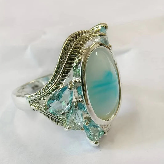 Bague Vintage Opale Turquoise Argentée
