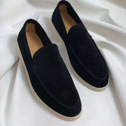 Mocassins Daim Navy — Semelle Blanche Riviera