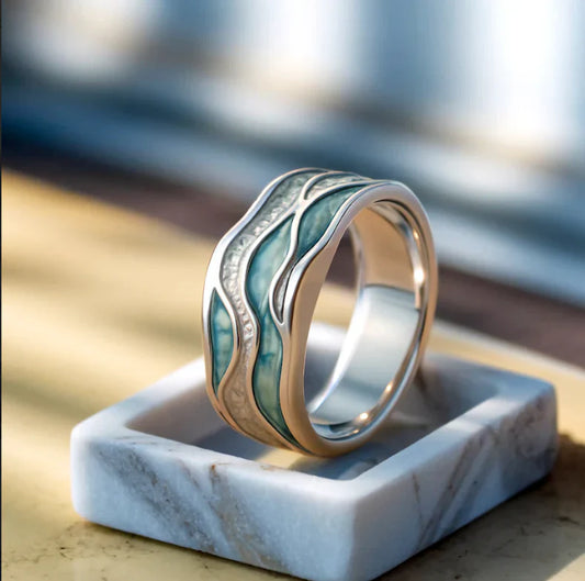 Bague Vagues Turquoise Argentée