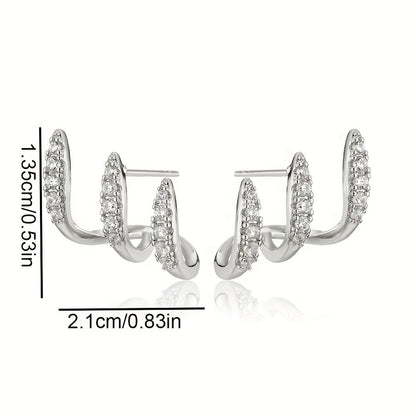 Boucles d'Oreilles Élégantes avec Strass à Trois Griffes