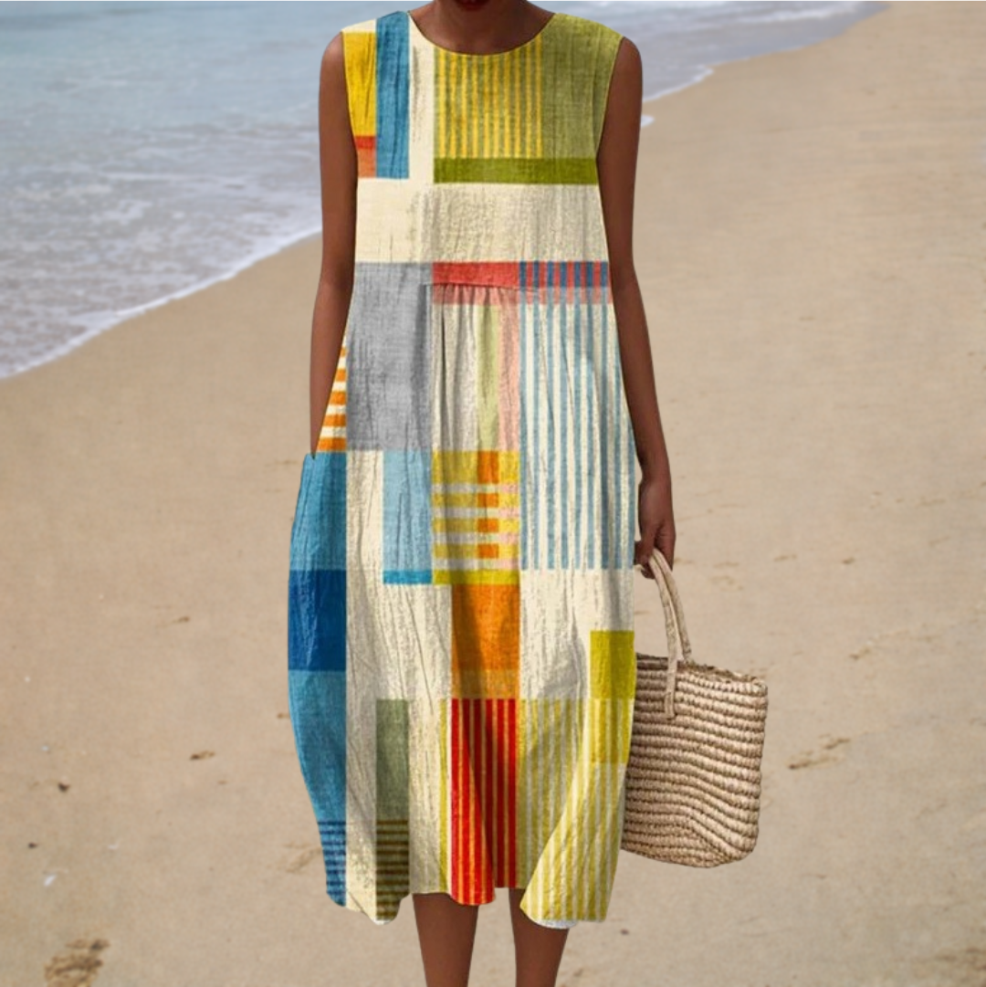 Robe Madeleine — Midi Graphique Lin