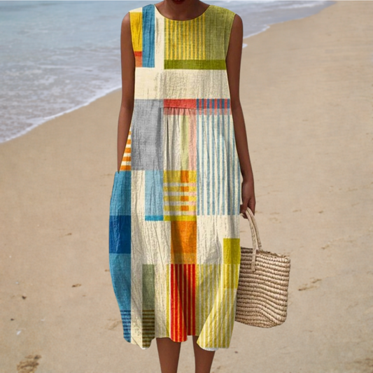 Robe Madeleine — Midi Graphique Lin