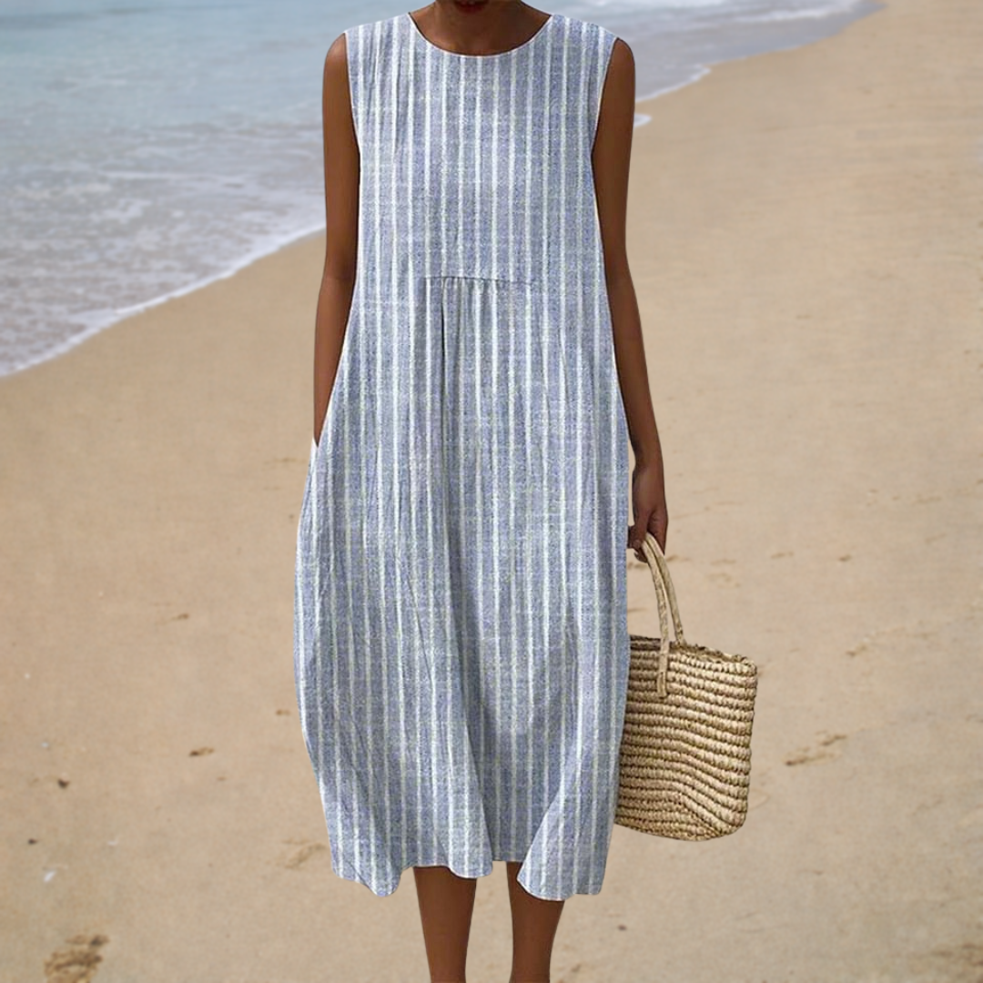 Robe Marie — Lin Rayé Bleu Côtier