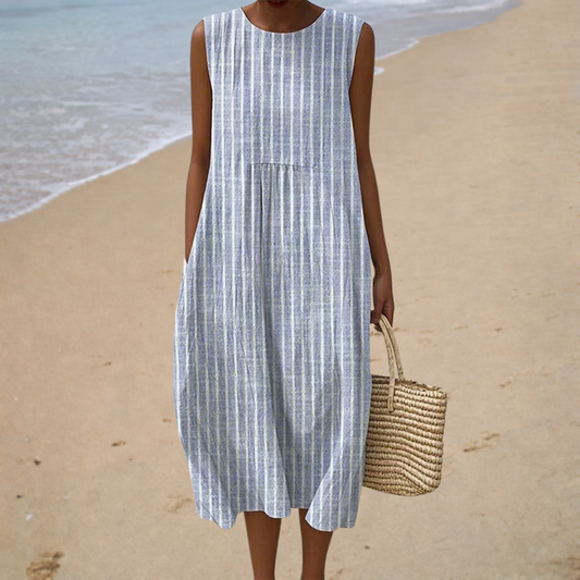 Robe Marie — Lin Rayé Bleu Côtier