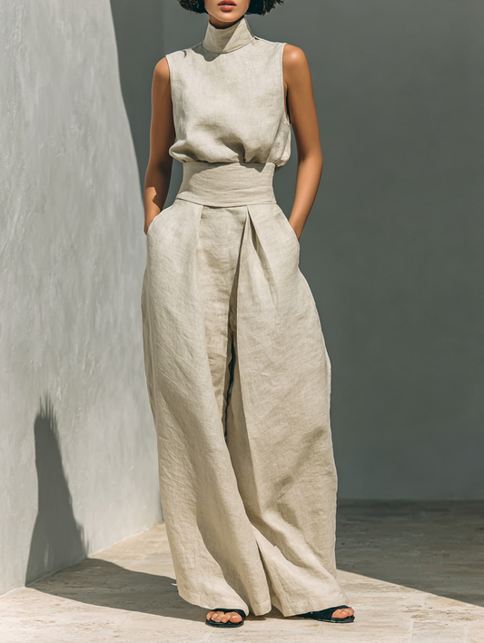 Maria™ | Ensemble Top Débardeur et Pantalon Large Coton Lin
