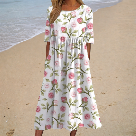 Robe Aurélie — Midi Romantique Manches Courtes