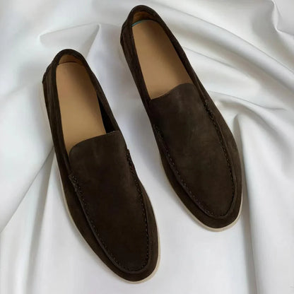 Mocassins Daim Navy — Semelle Blanche Riviera