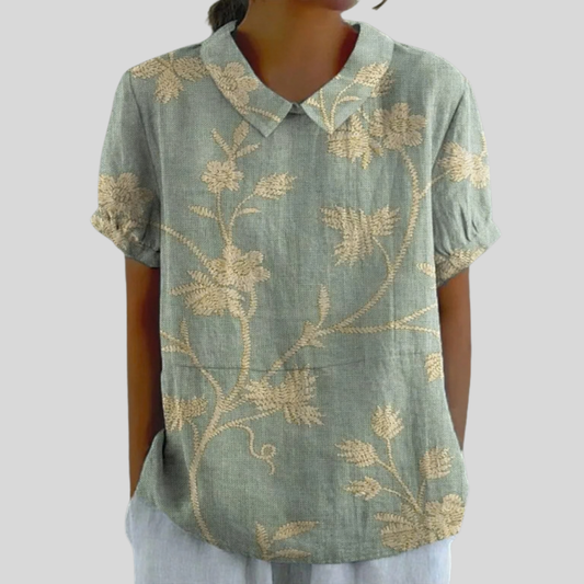 Blouse Célestine — Broderie Végétale Verte